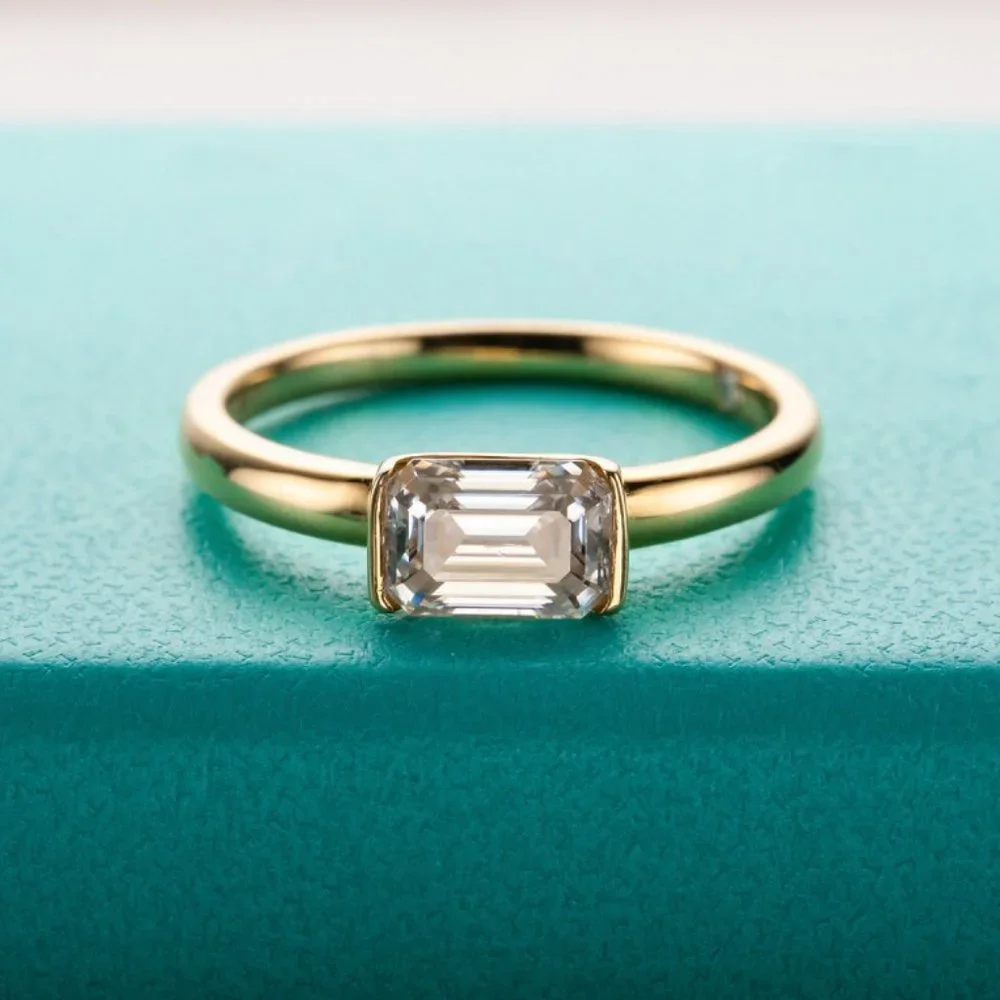 #Certified 1ct. t.w. Moissanite Diamond Emerald Cut Engagement Ring NEW